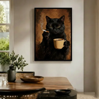 Black Cat Coffee Cigarette Dark Portrait Canvas Art