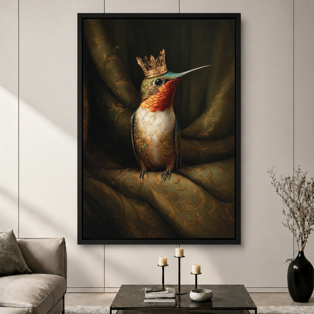 Royal Hummingbird Crown Baroque Canvas Wall Art