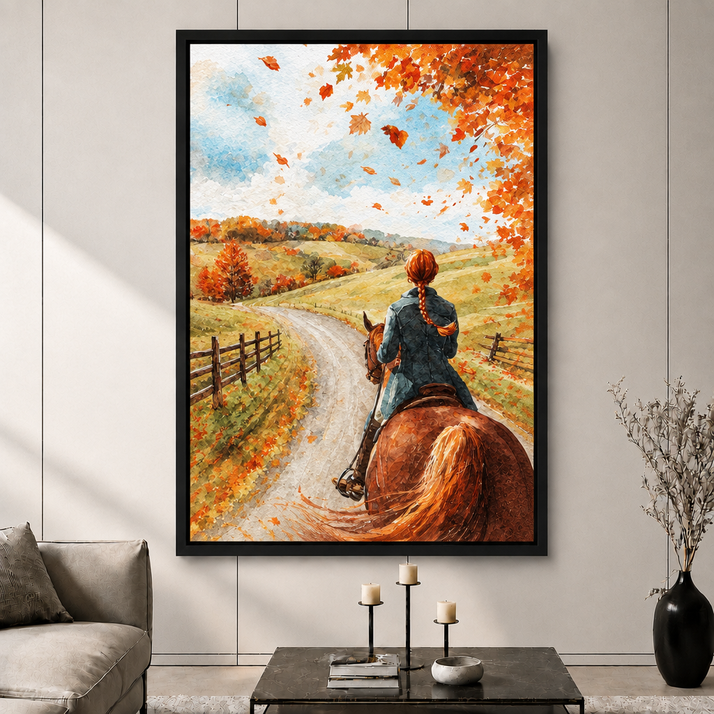 Autumn Horse Riding Watercolor Canvas Wall Art