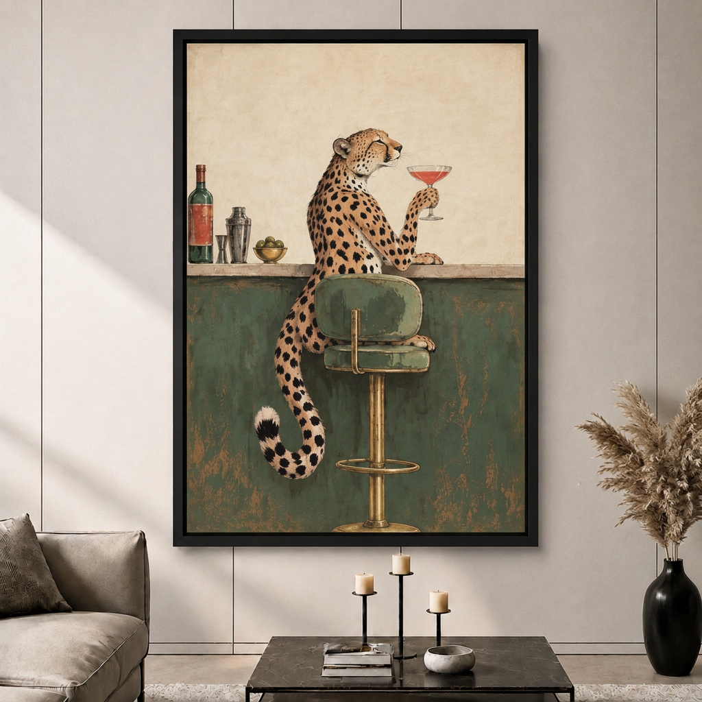 Cheetah Cocktail Bar Canvas Wall Art