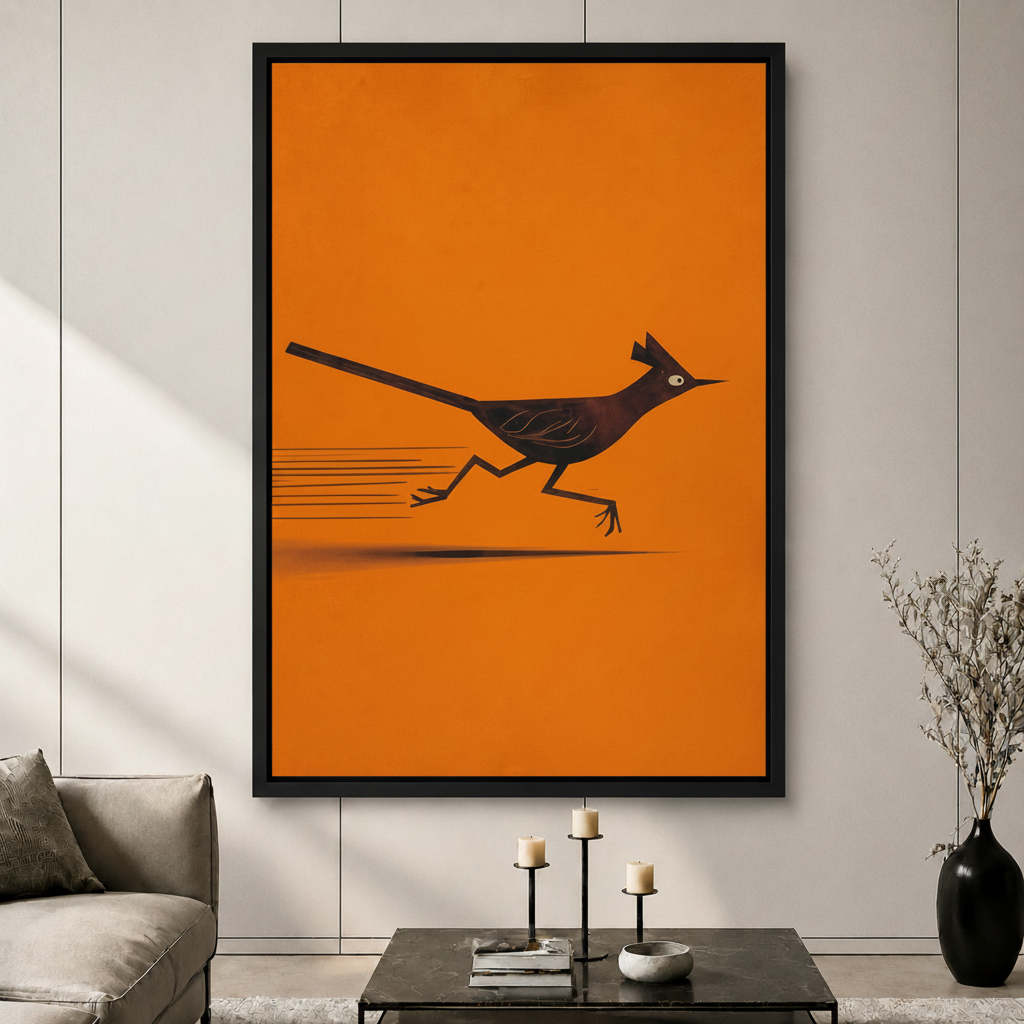 Minimalist Roadrunner Bird Orange Canvas Wall Art