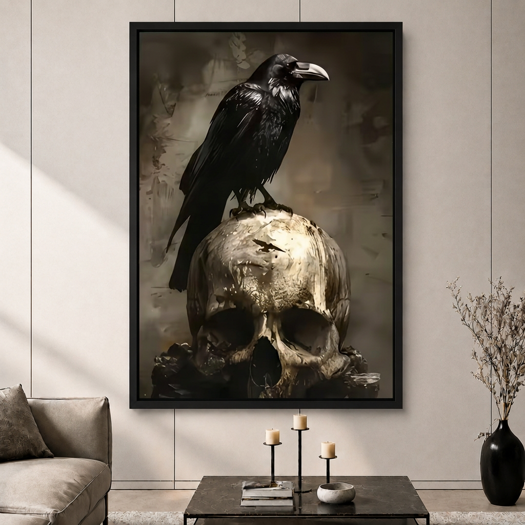 Gothic Raven Skull Dark Art Canvas Print
