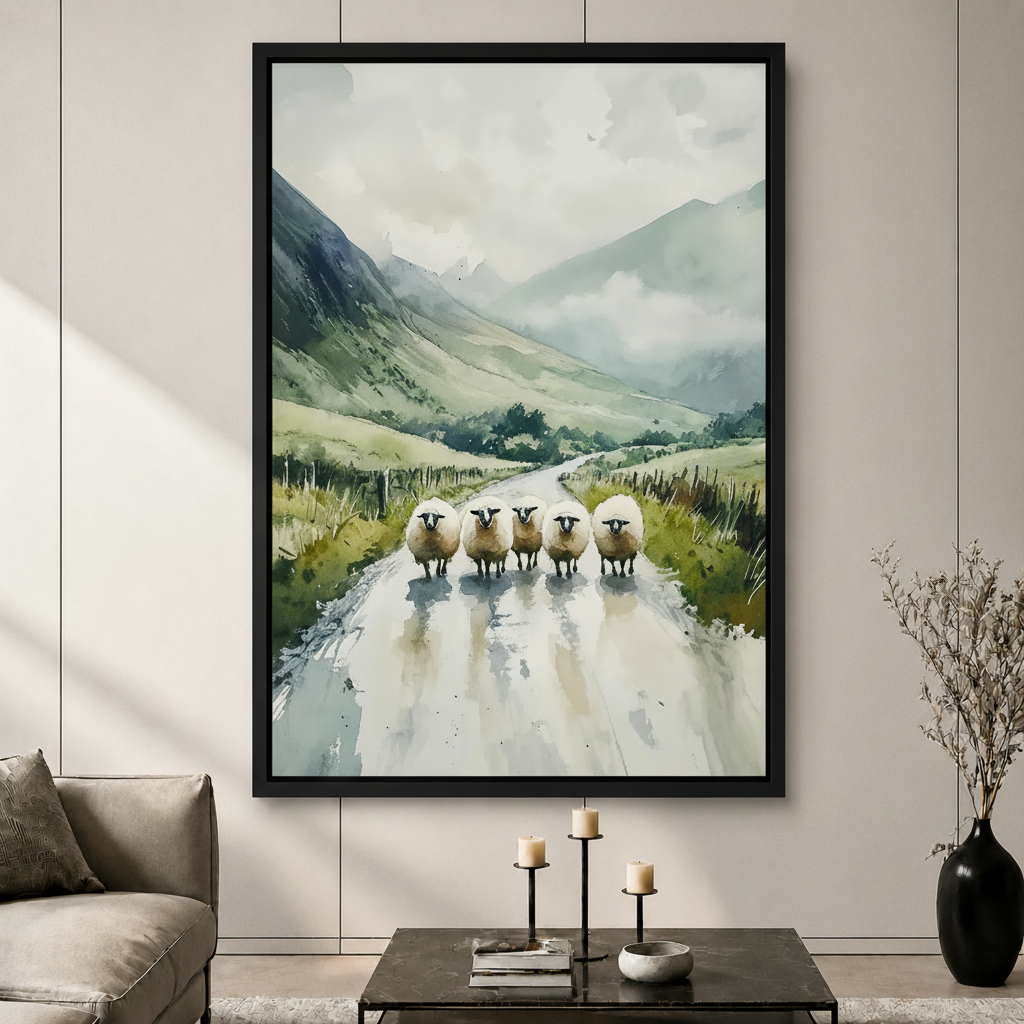 Highland Sheep Watercolor Canvas Wall Art