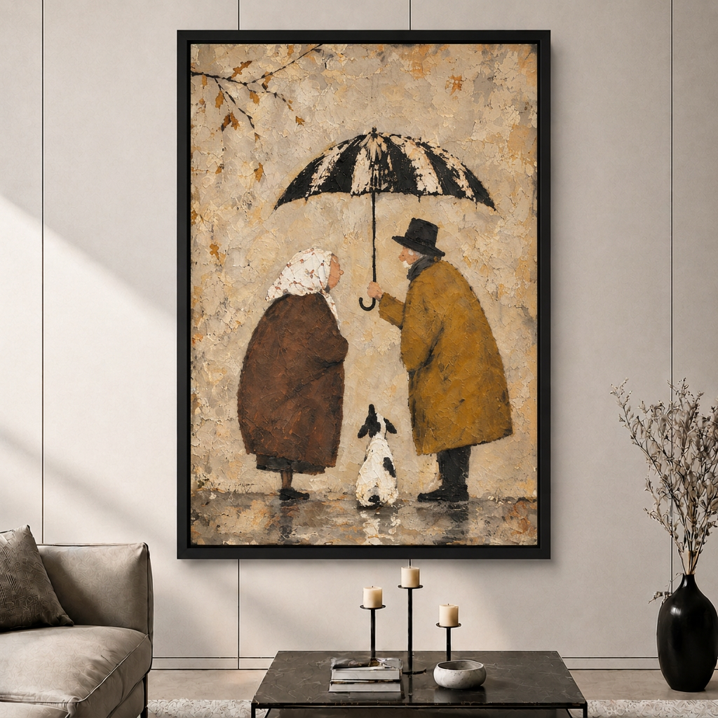 Couple Umbrella Dog Whimsical Vintage Canvas Art