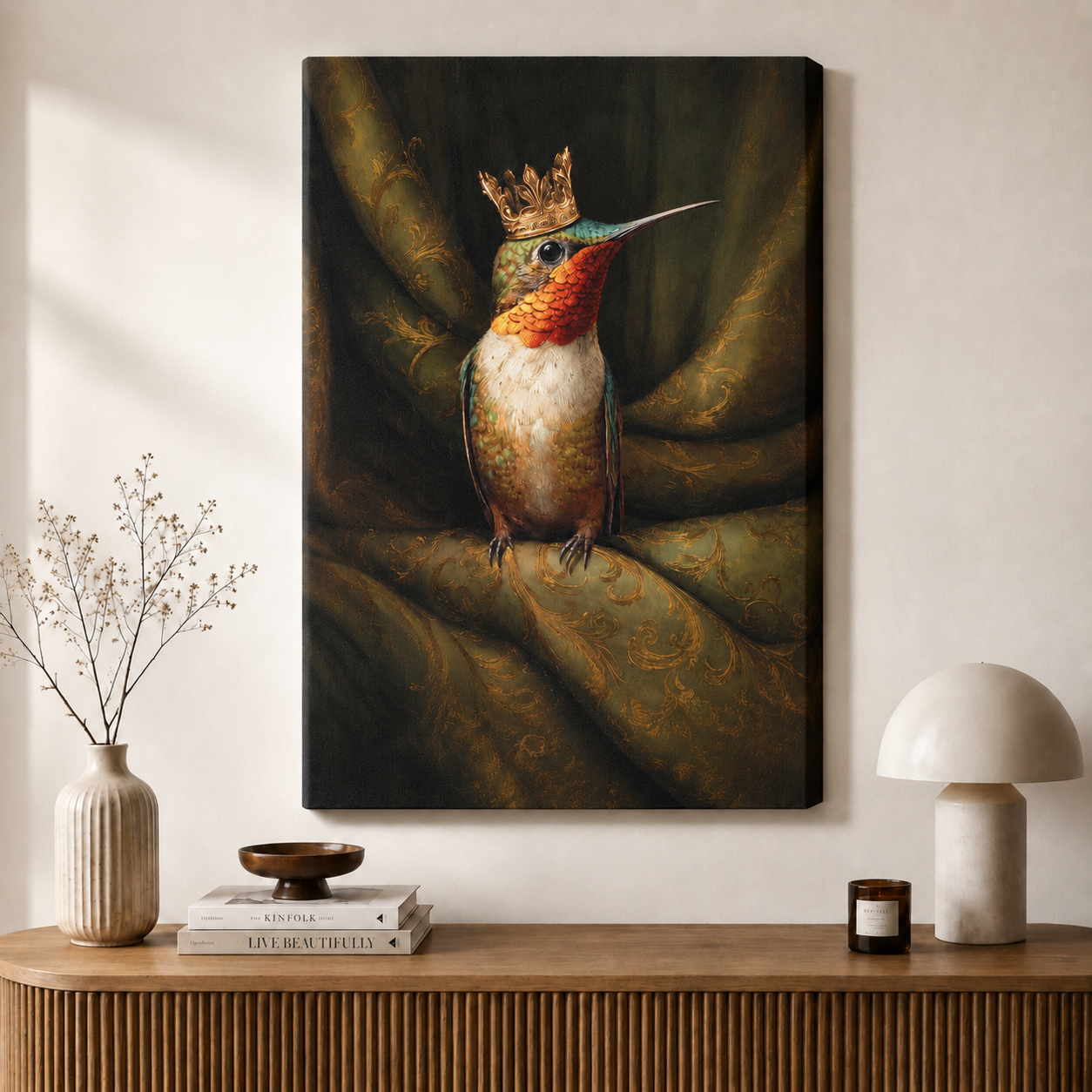 Royal Hummingbird Crown Baroque Canvas Wall Art
