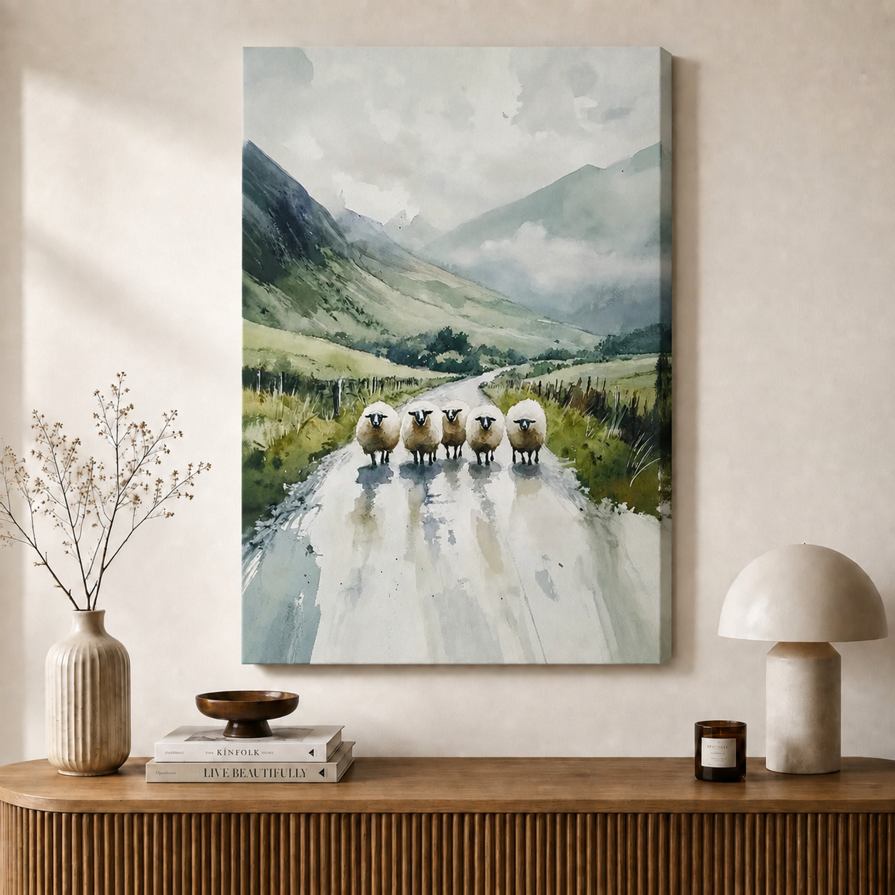 Highland Sheep Watercolor Canvas Wall Art