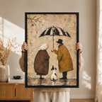 Couple Umbrella Dog Whimsical Vintage Canvas Art