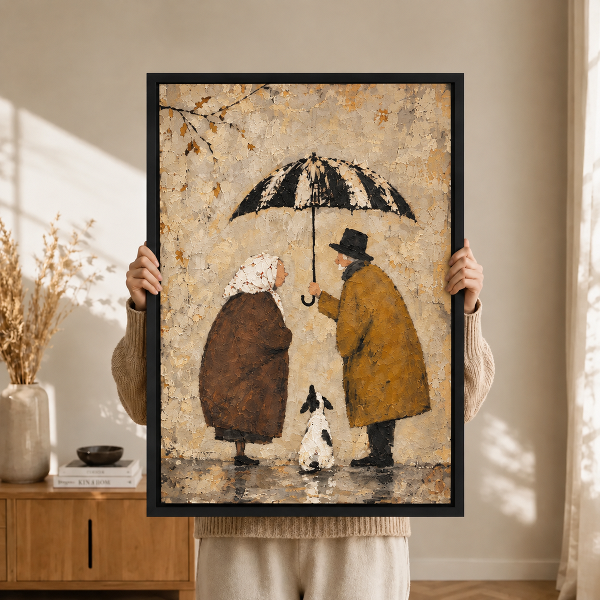 Couple Umbrella Dog Whimsical Vintage Canvas Art