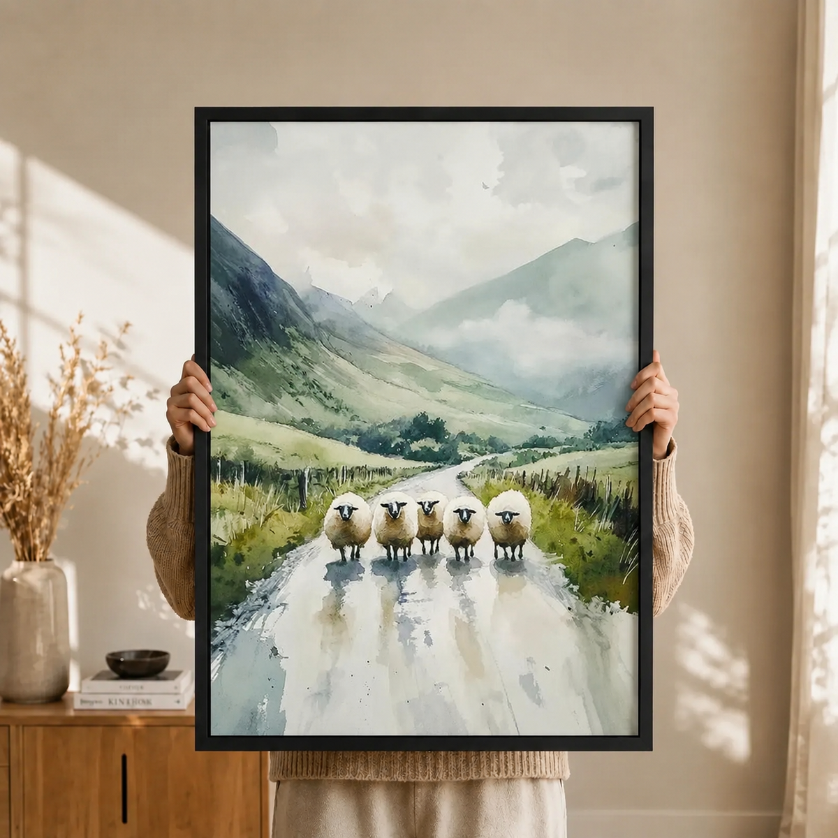 Highland Sheep Watercolor Canvas Wall Art