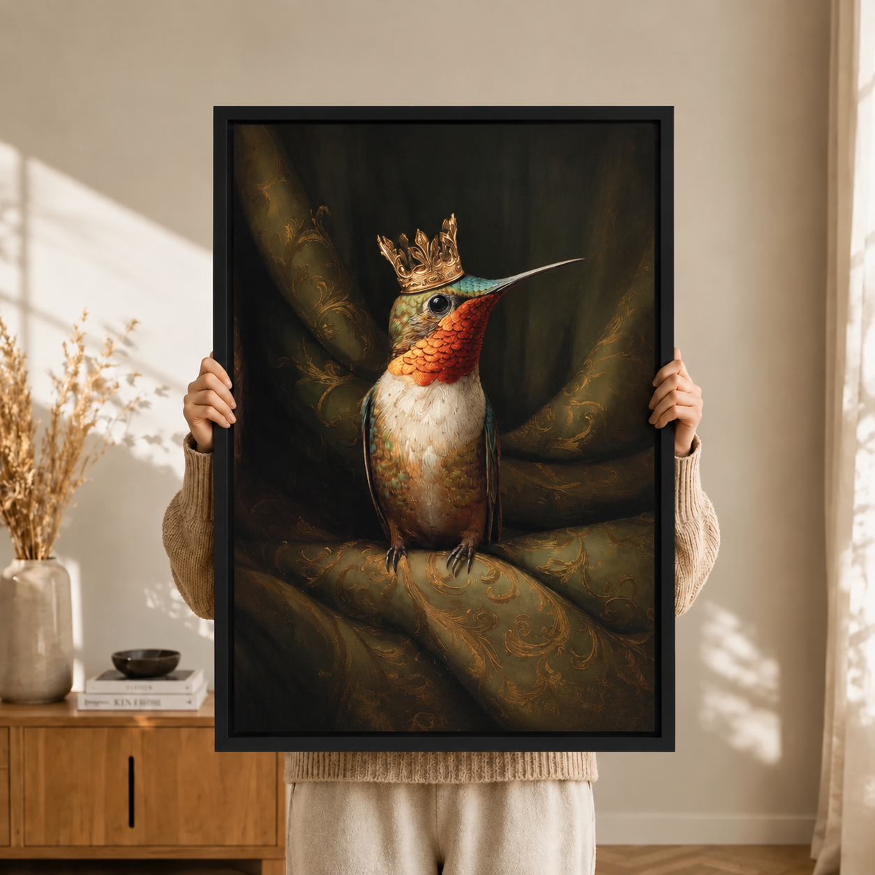 Royal Hummingbird Crown Baroque Canvas Wall Art