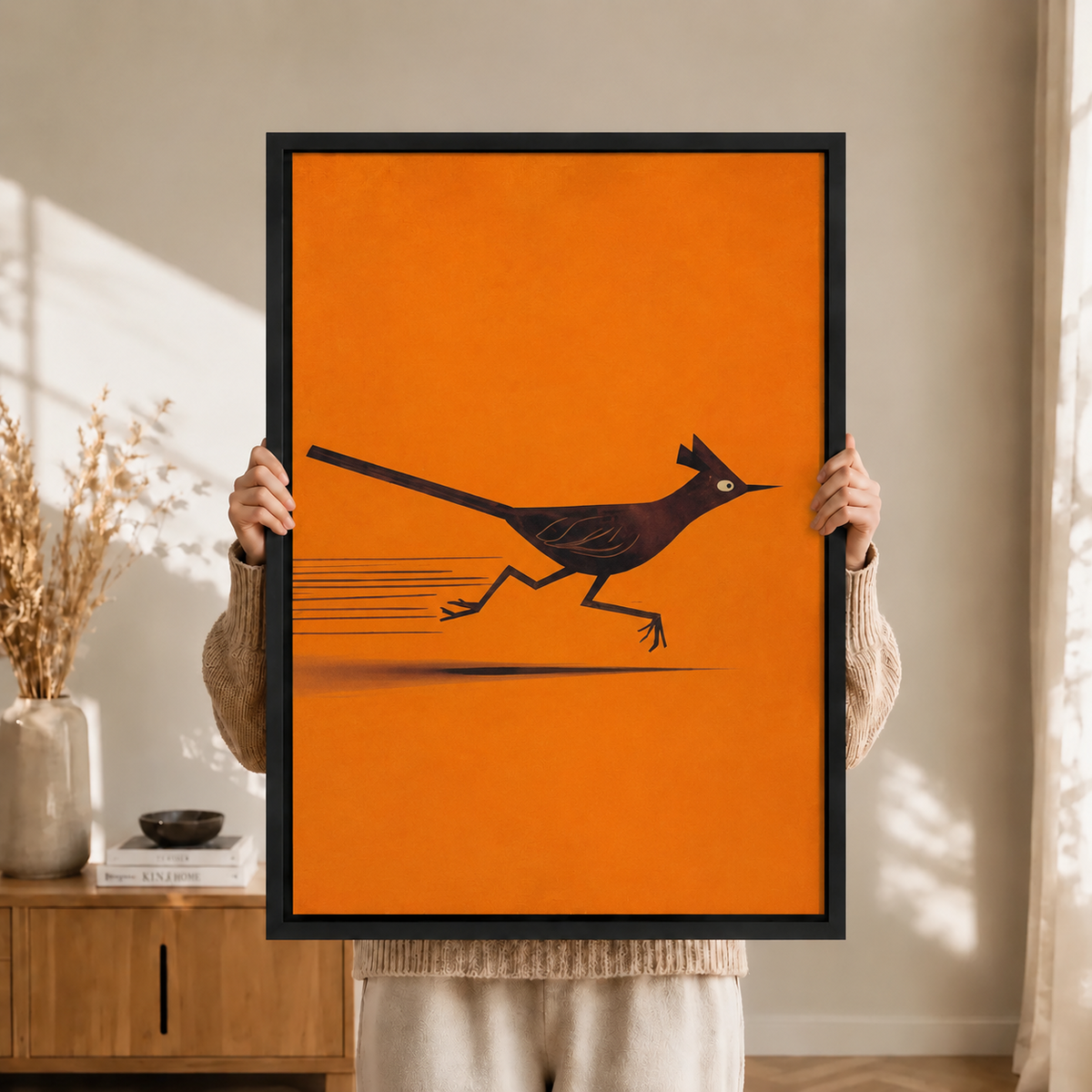 Minimalist Roadrunner Bird Orange Canvas Wall Art