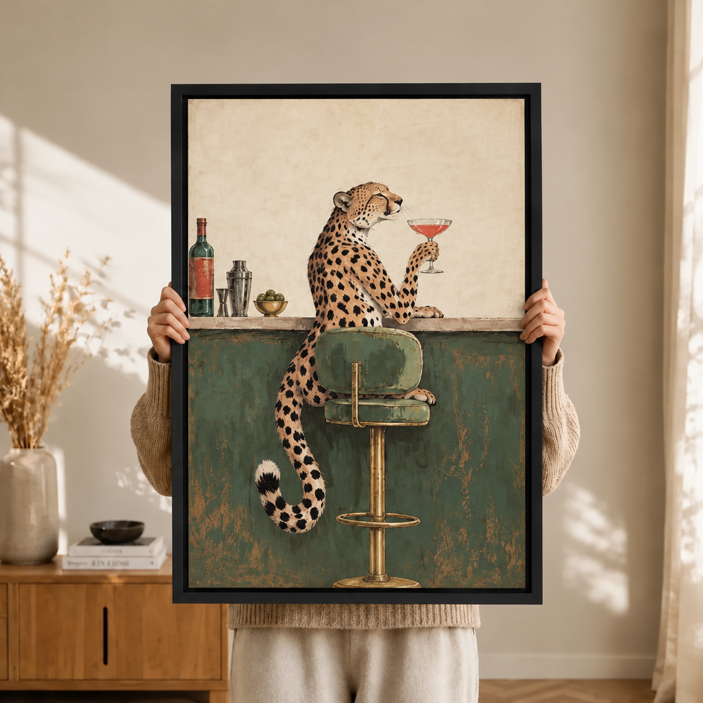Cheetah Cocktail Bar Canvas Wall Art