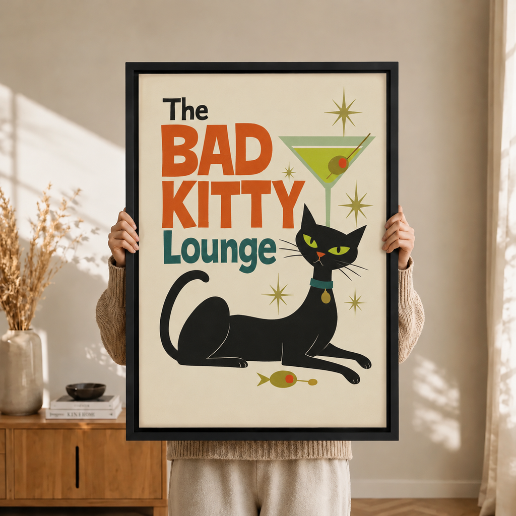 Bad Kitty Lounge Retro Mid-Century Canvas Art