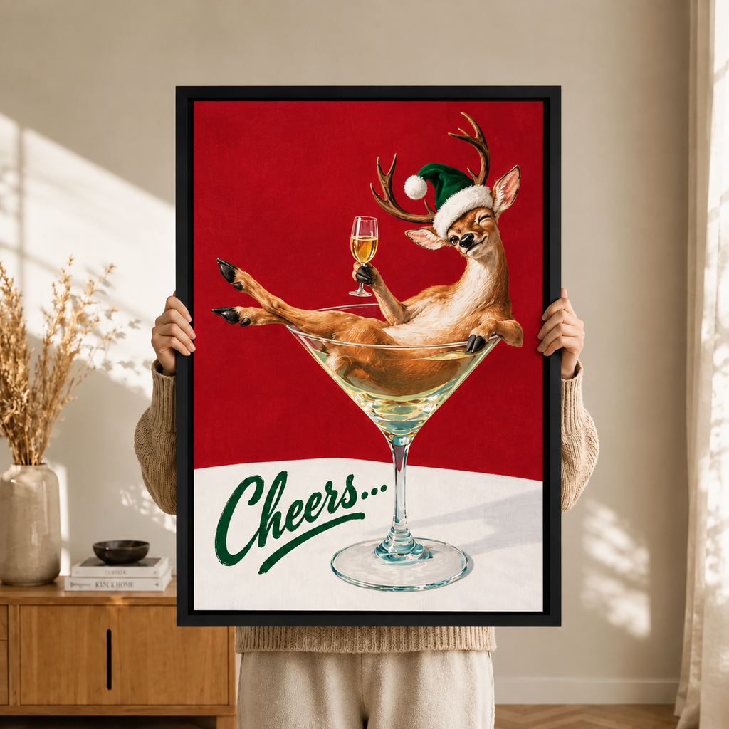 Christmas Reindeer Martini Cheers Canvas Art