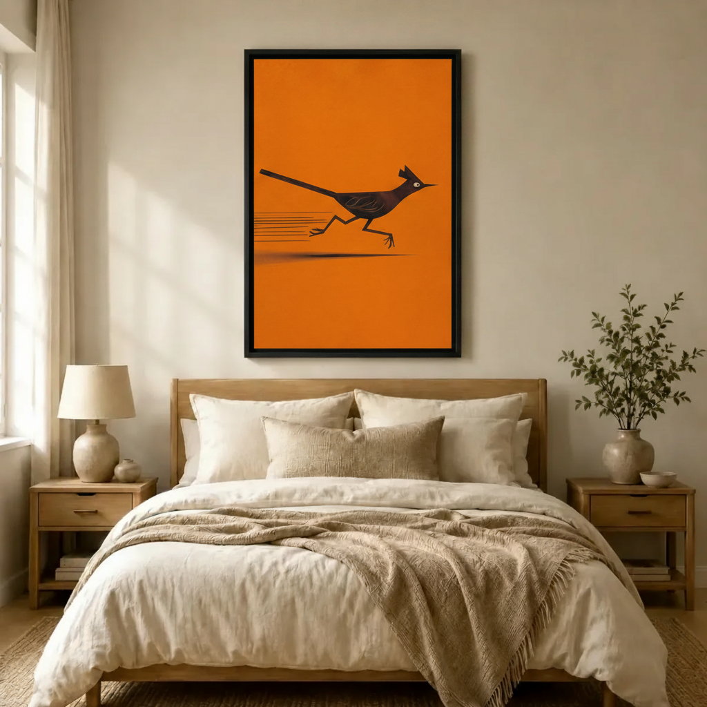 Minimalist Roadrunner Bird Orange Canvas Wall Art