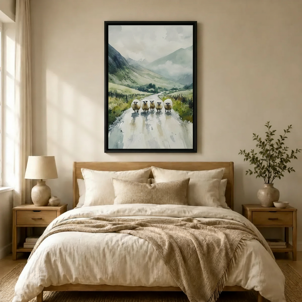 Highland Sheep Watercolor Canvas Wall Art
