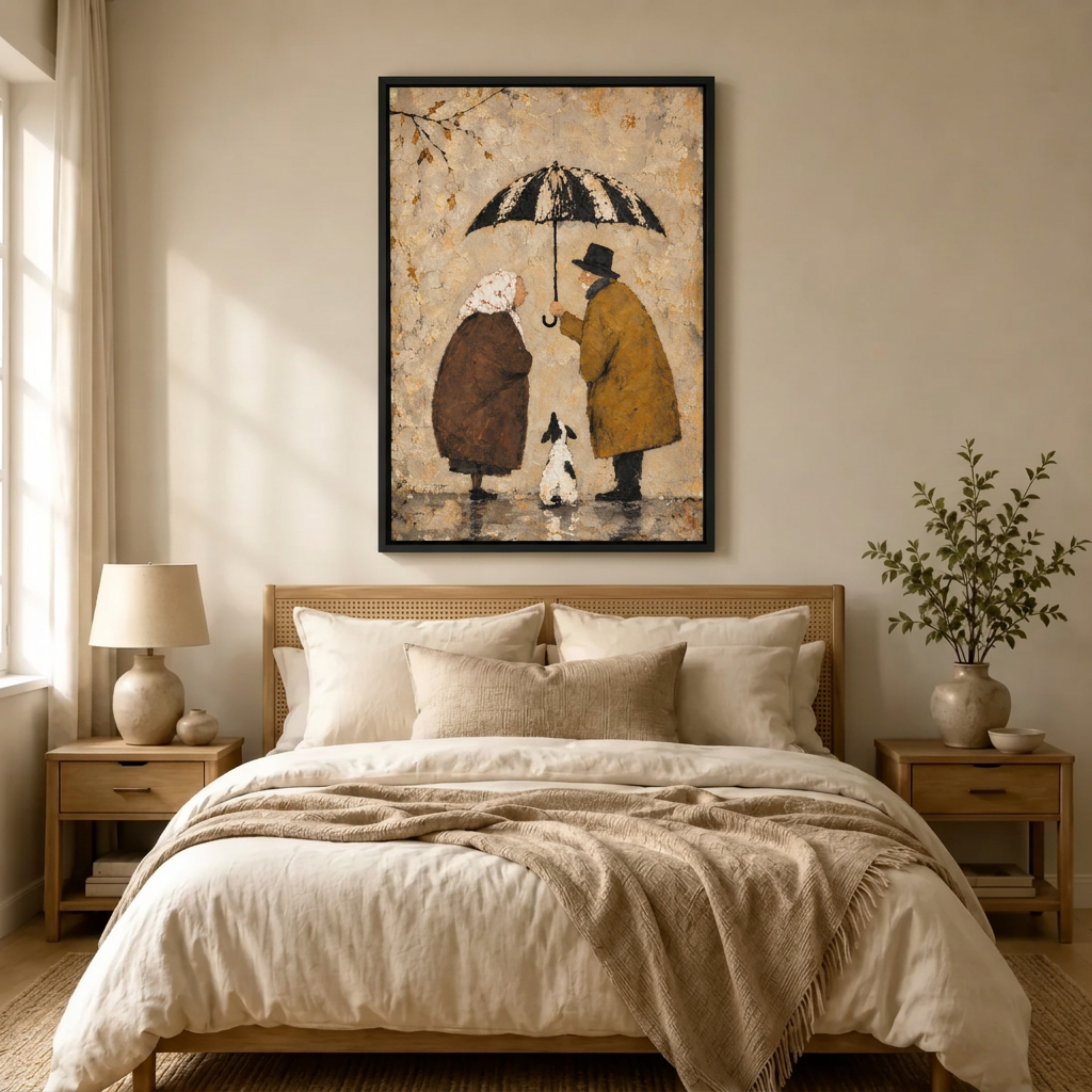 Couple Umbrella Dog Whimsical Vintage Canvas Art