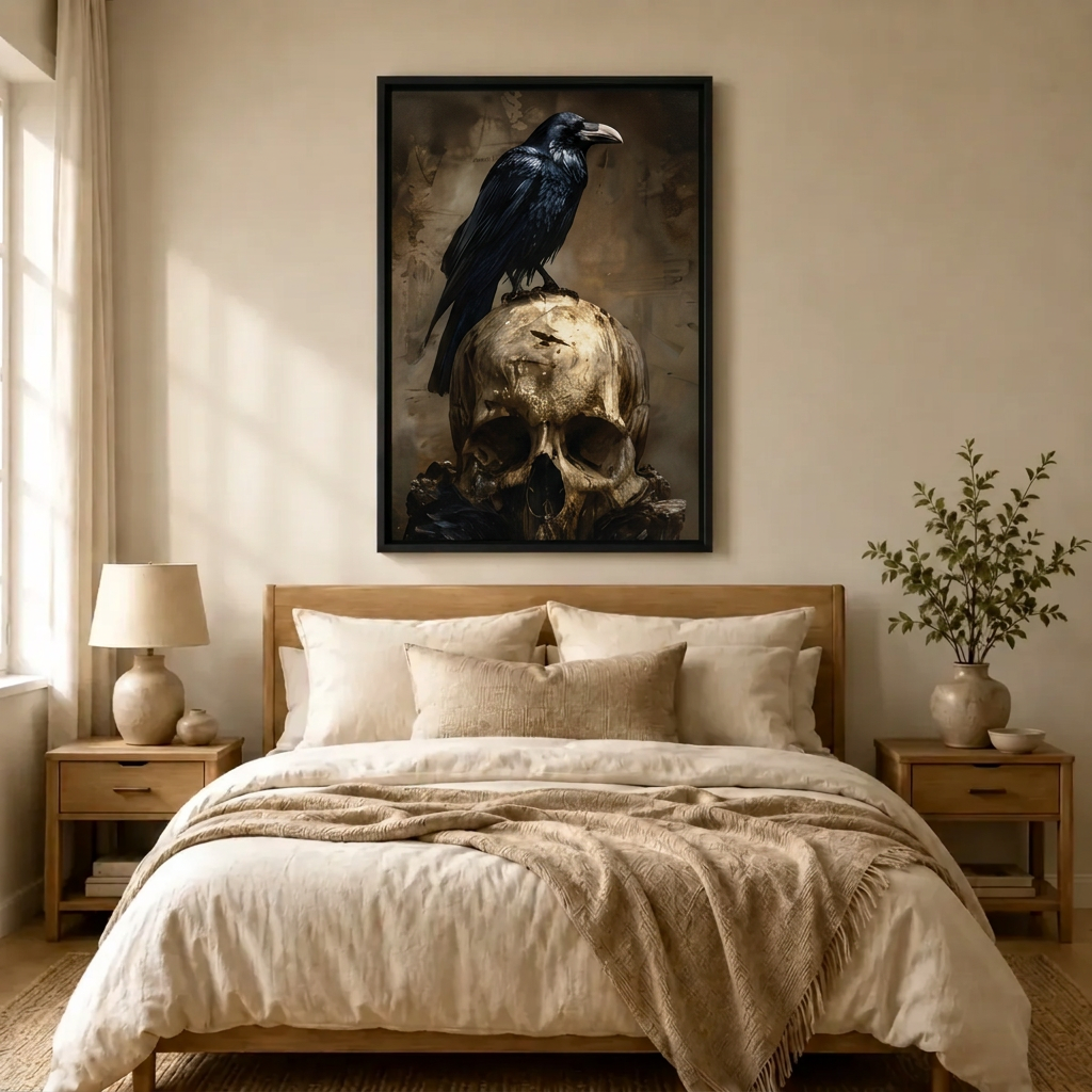 Gothic Raven Skull Dark Art Canvas Print
