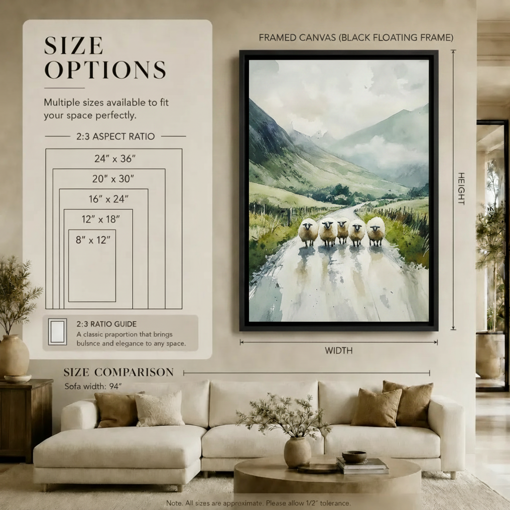 Highland Sheep Watercolor Canvas Wall Art