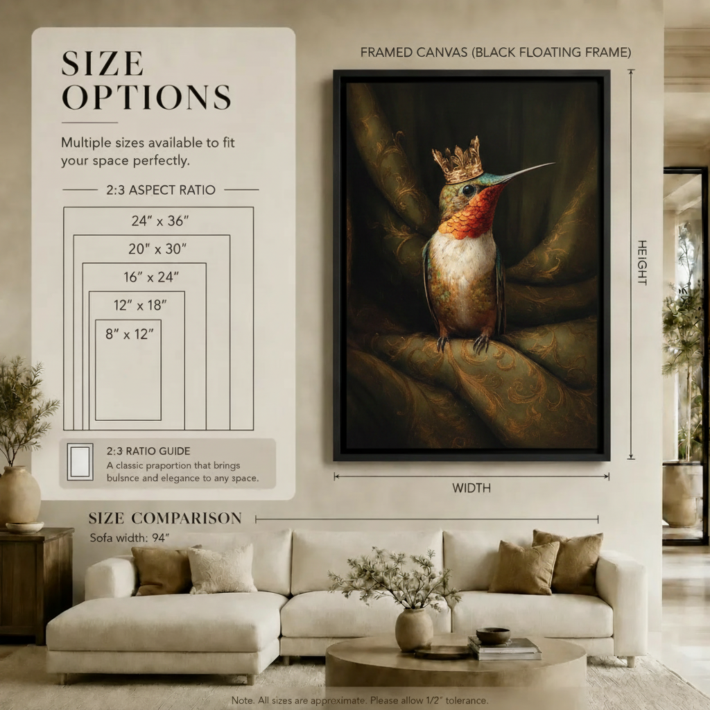 Royal Hummingbird Crown Baroque Canvas Wall Art