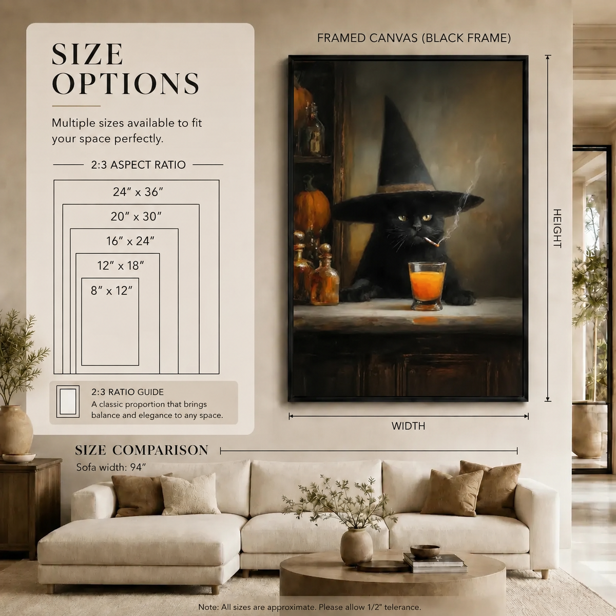 Witch Cat Dark Academia Canvas Wall Art