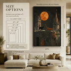 Gothic Castle Two Cats Full Moon Canvas Art Print