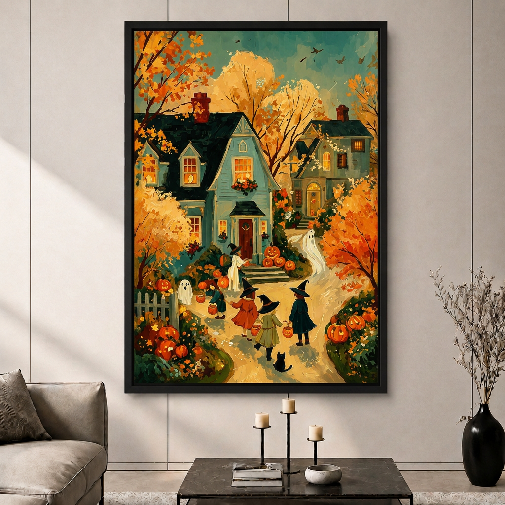 Vintage Halloween Trick or Treat Autumn Canvas Art