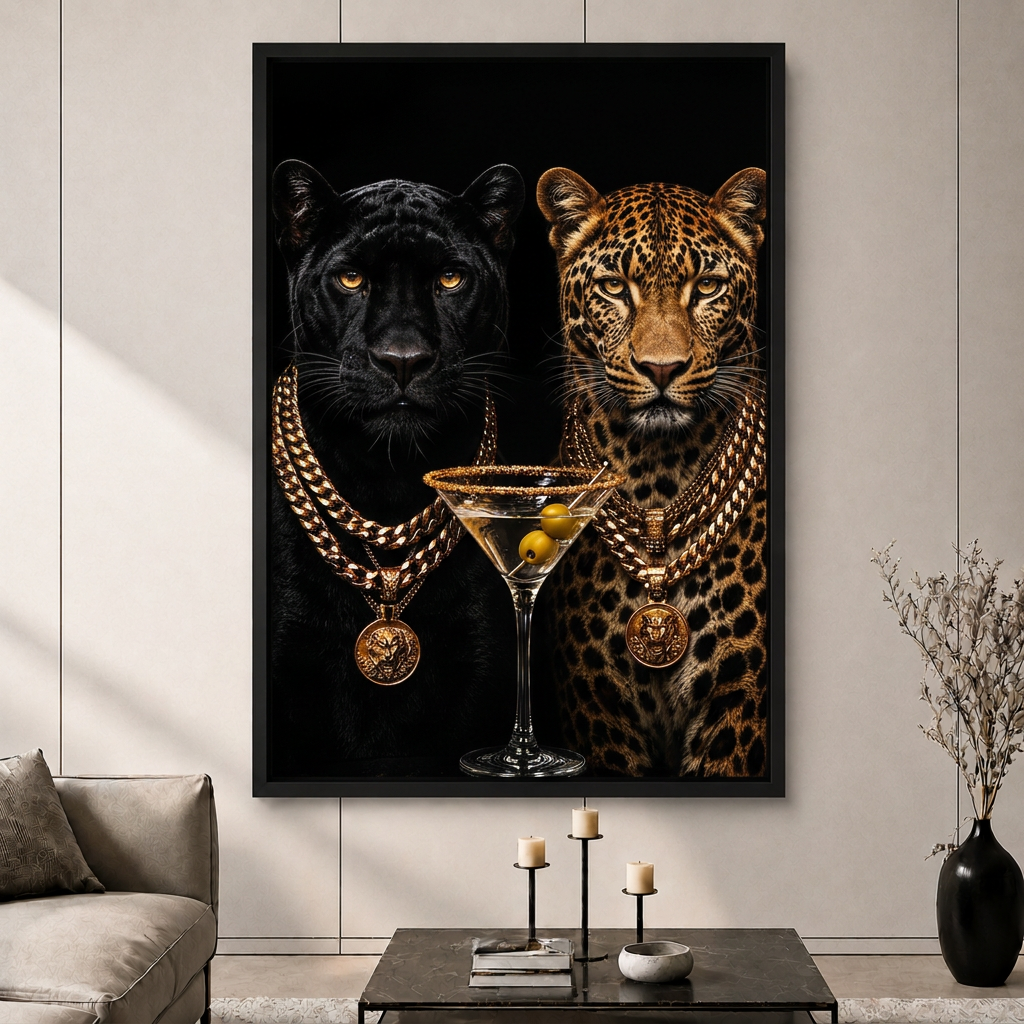 Luxury Panther Leopard Gold Chain Canvas Art