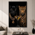 Luxury Panther Leopard Gold Chain Canvas Art