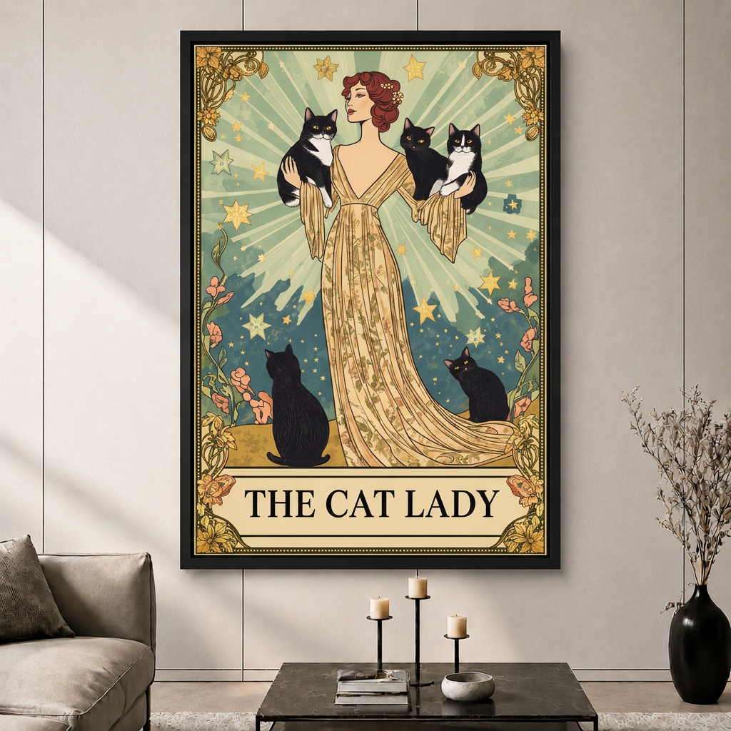 The Cat Lady Tarot Art Nouveau Canvas Wall Art
