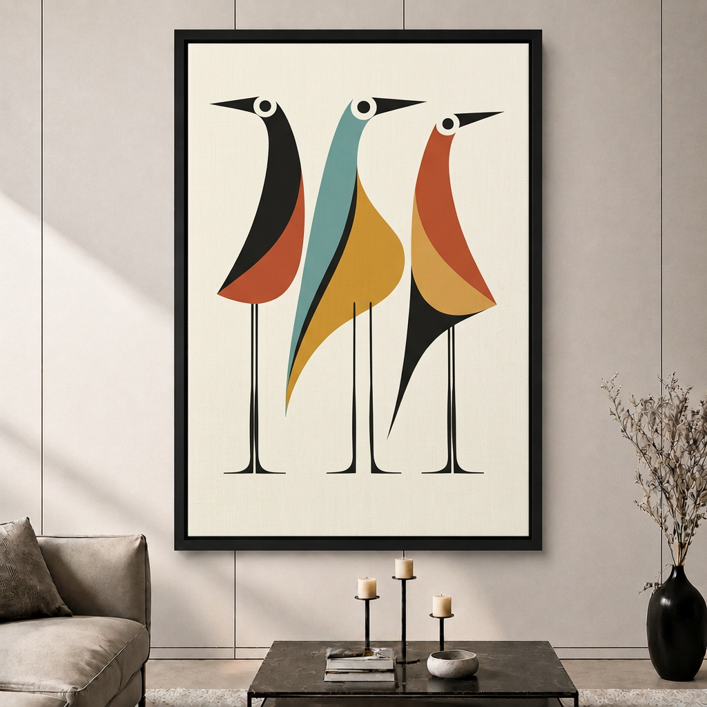 Mid-Century Modern Abstract Birds Canvas Art