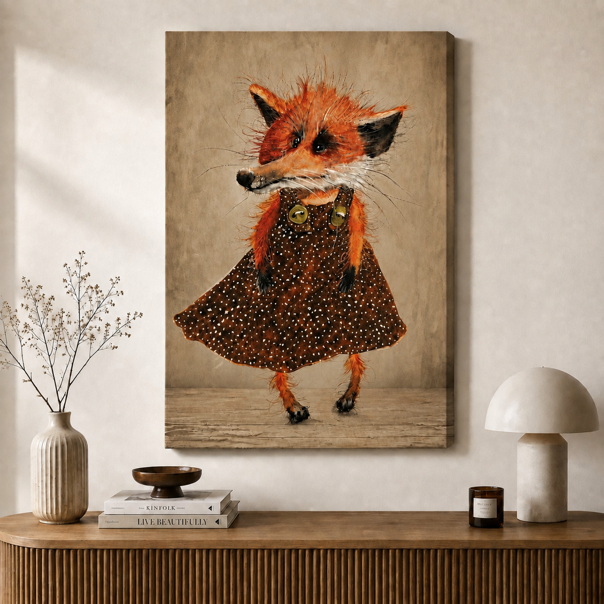 Whimsical Fox Girl Canvas Wall Art