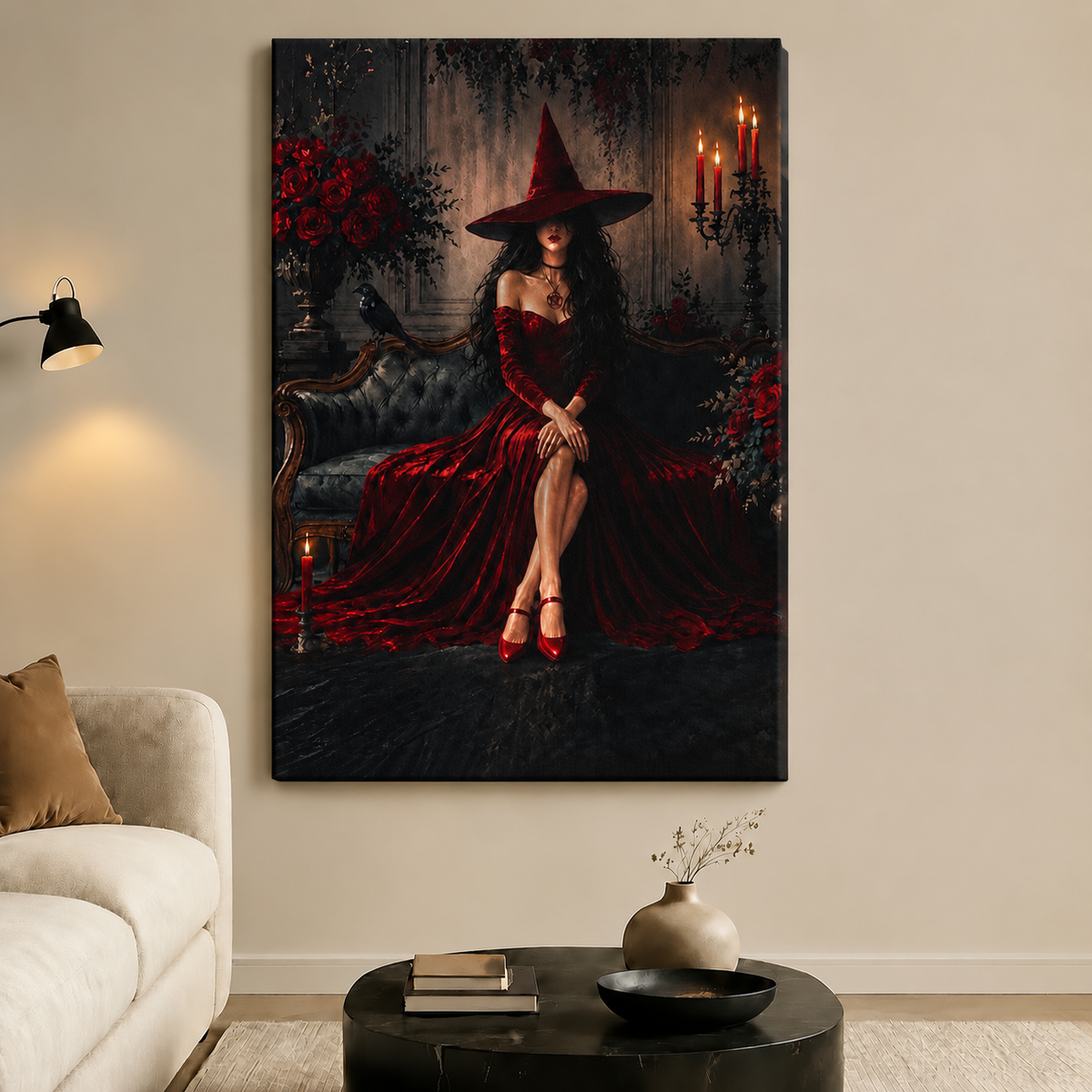 Red Witch Candlelit Gothic Glamour Canvas Wall Art