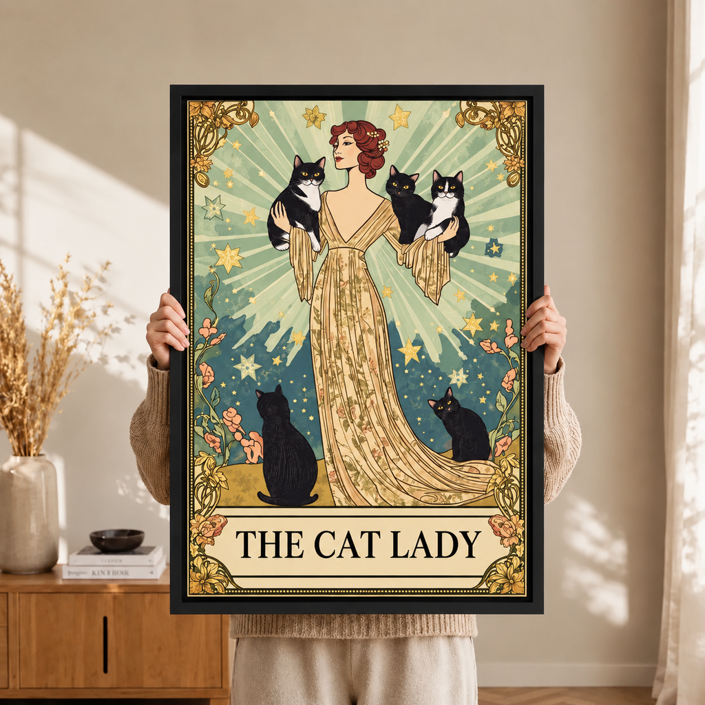 The Cat Lady Tarot Art Nouveau Canvas Wall Art