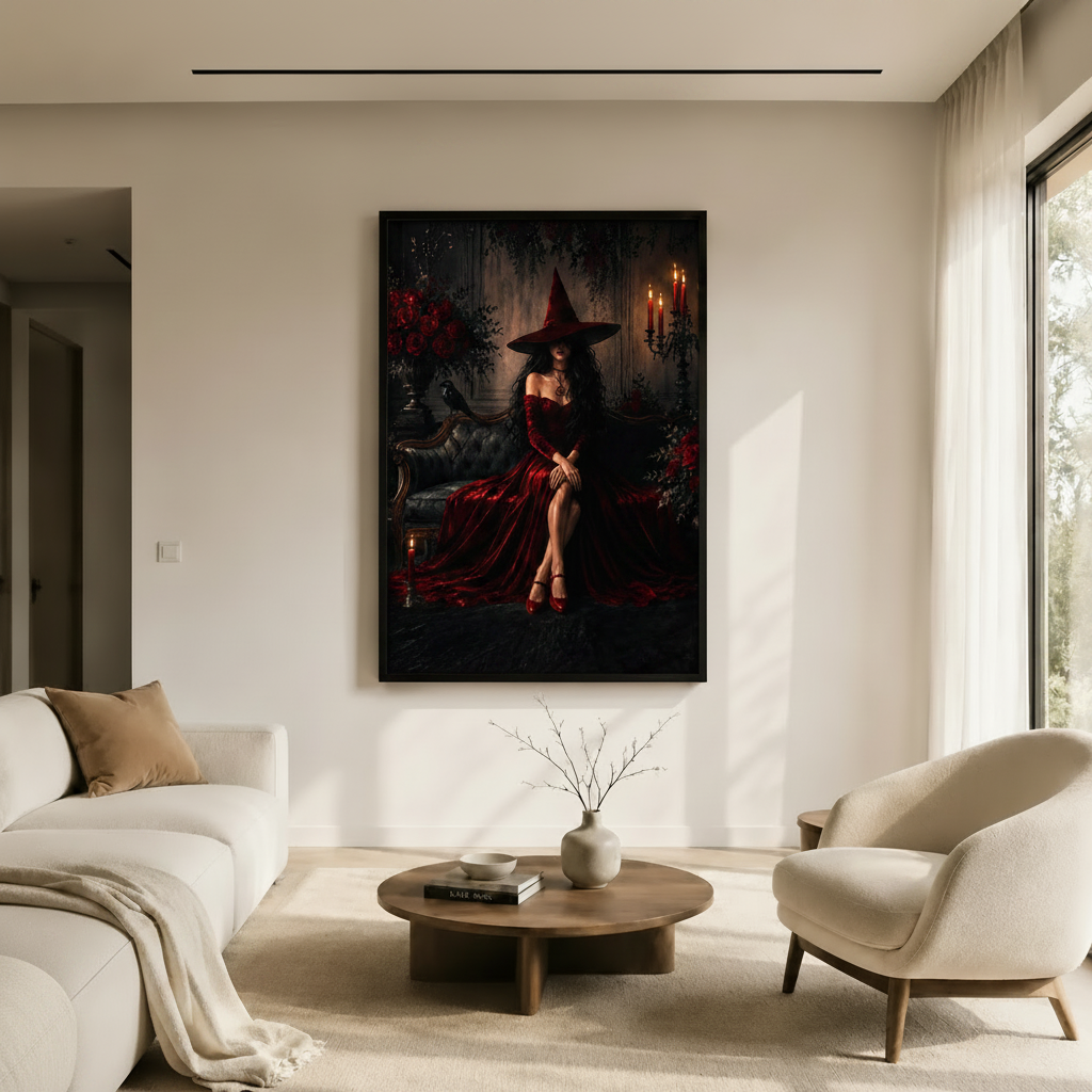 Red Witch Candlelit Gothic Glamour Canvas Wall Art