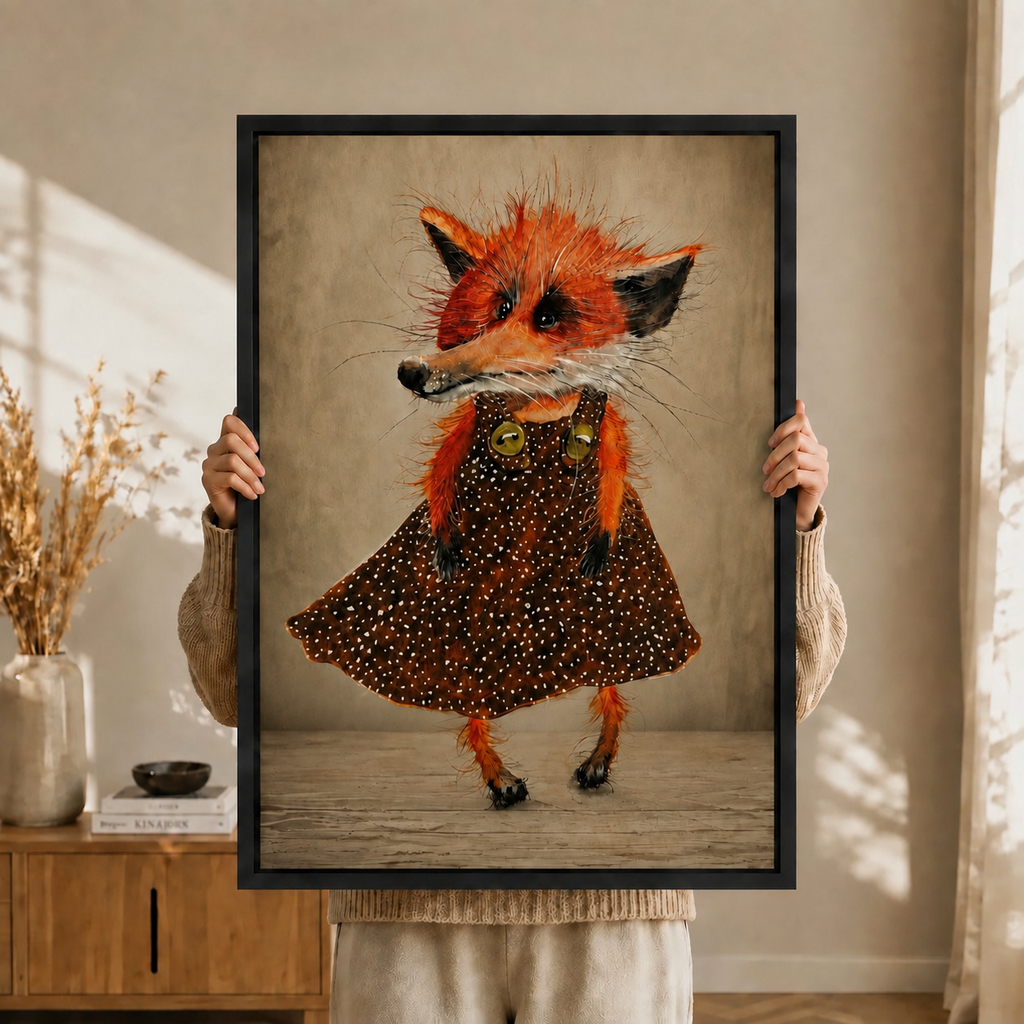 Whimsical Fox Girl Canvas Wall Art