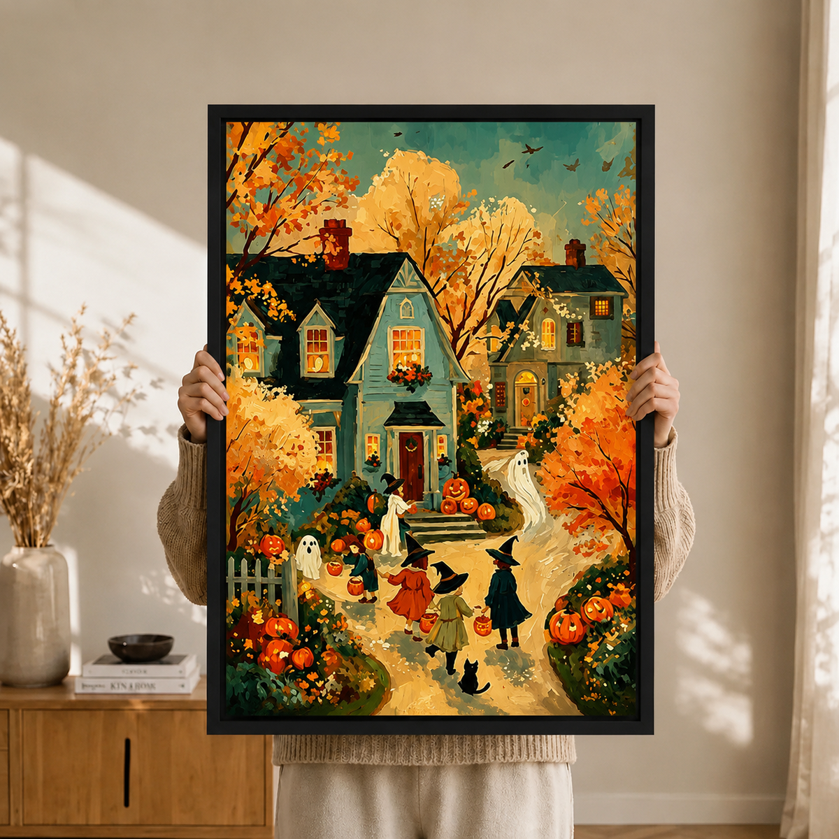 Vintage Halloween Trick or Treat Autumn Canvas Art