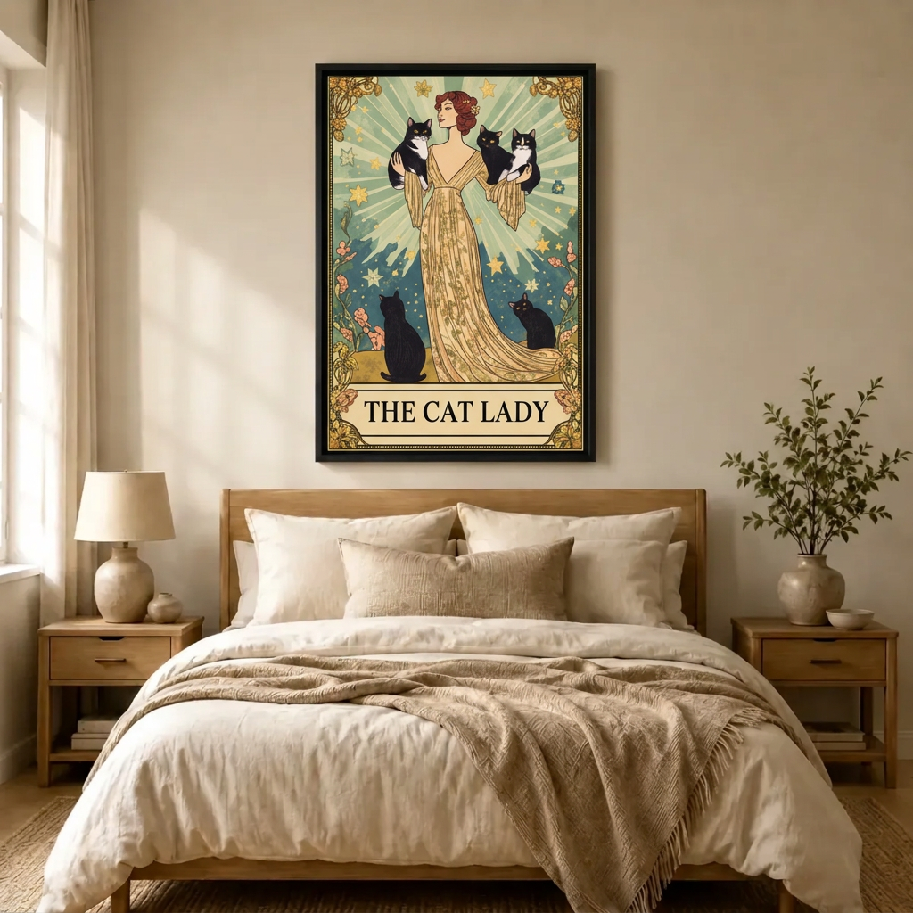 The Cat Lady Tarot Art Nouveau Canvas Wall Art