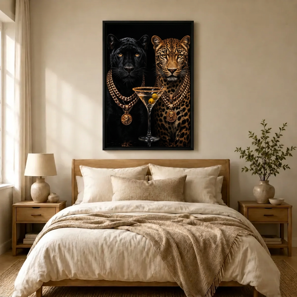 Luxury Panther Leopard Gold Chain Canvas Art