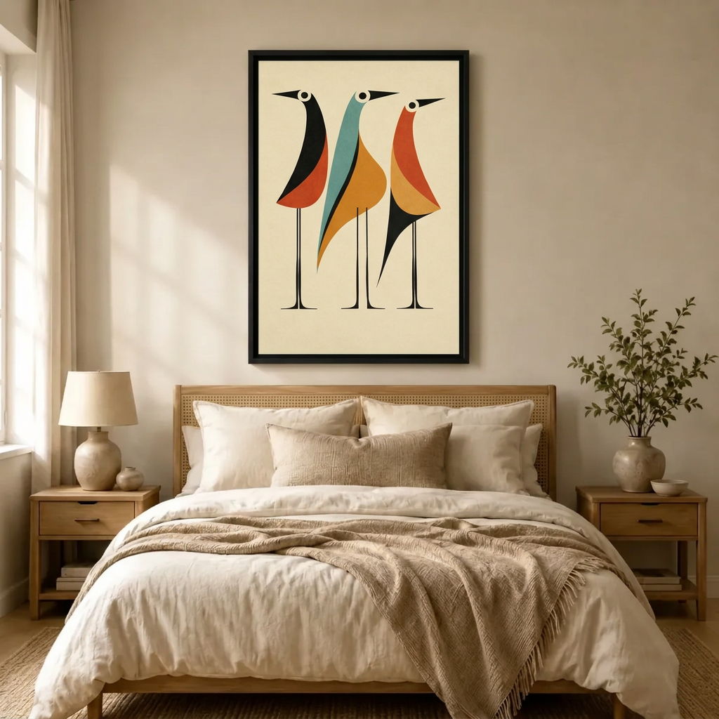Mid-Century Modern Abstract Birds Canvas Art