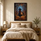 Autumn Witch Forest Swing Black Cat Canvas Art