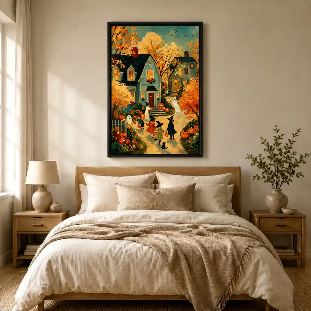 Vintage Halloween Trick or Treat Autumn Canvas Art