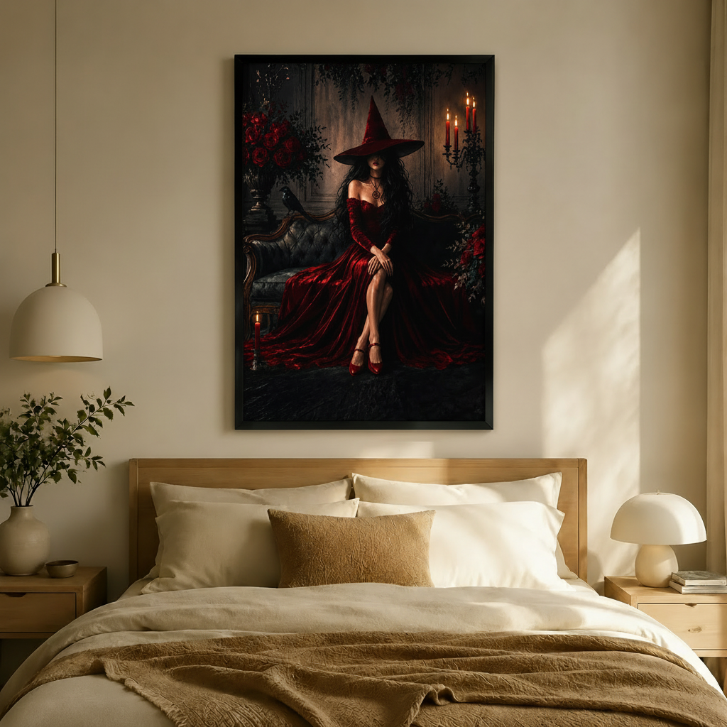 Red Witch Candlelit Gothic Glamour Canvas Wall Art