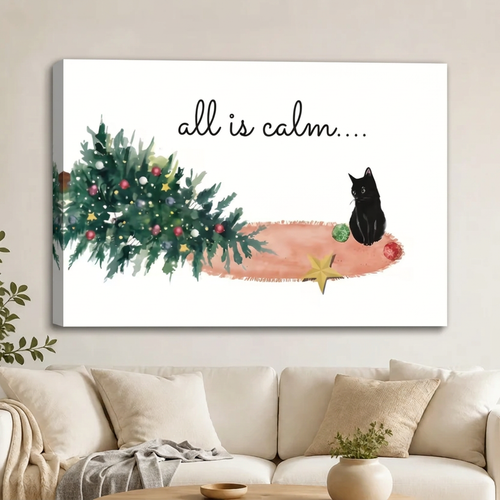 All Is Calm Black Cat Christmas Canvas