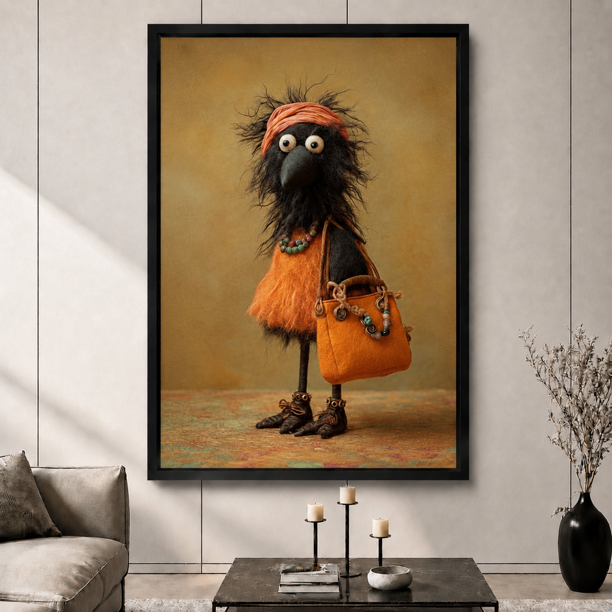 Boho Crow Orange Outfit Vintage Canvas Print