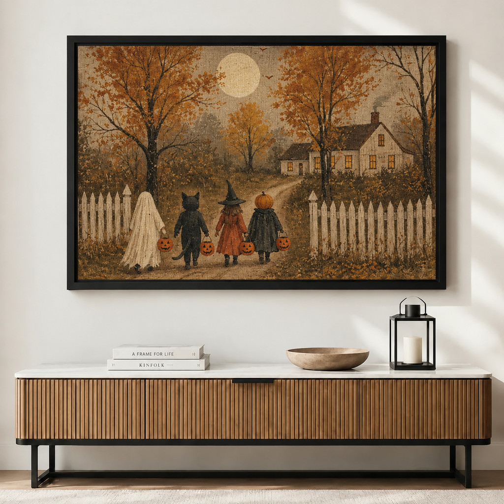 Primitive Folk Art Halloween Kids Farmhouse Canvas