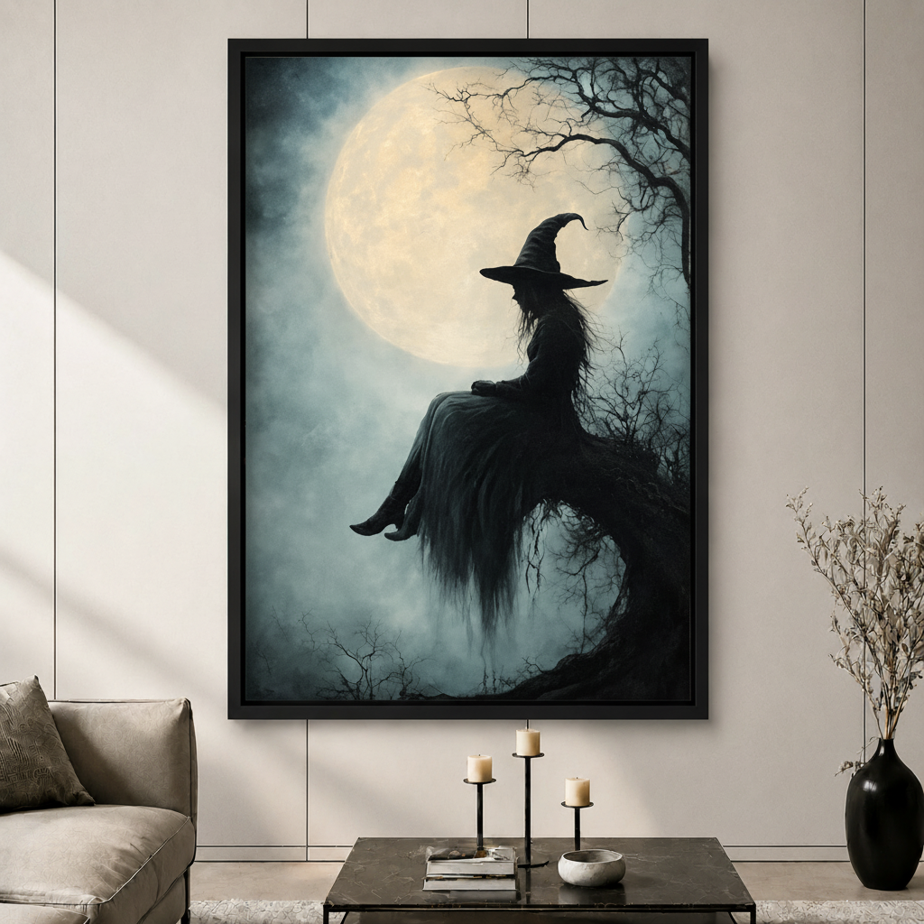Gothic Witch Full Moon Canvas Wall Art
