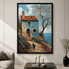 Mediterranean Cottage Black Cat Canvas Art