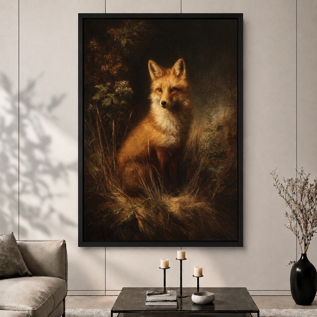 Woodland Red Fox Vintage Oil Canvas Wall Art