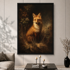 Woodland Red Fox Vintage Oil Canvas Wall Art